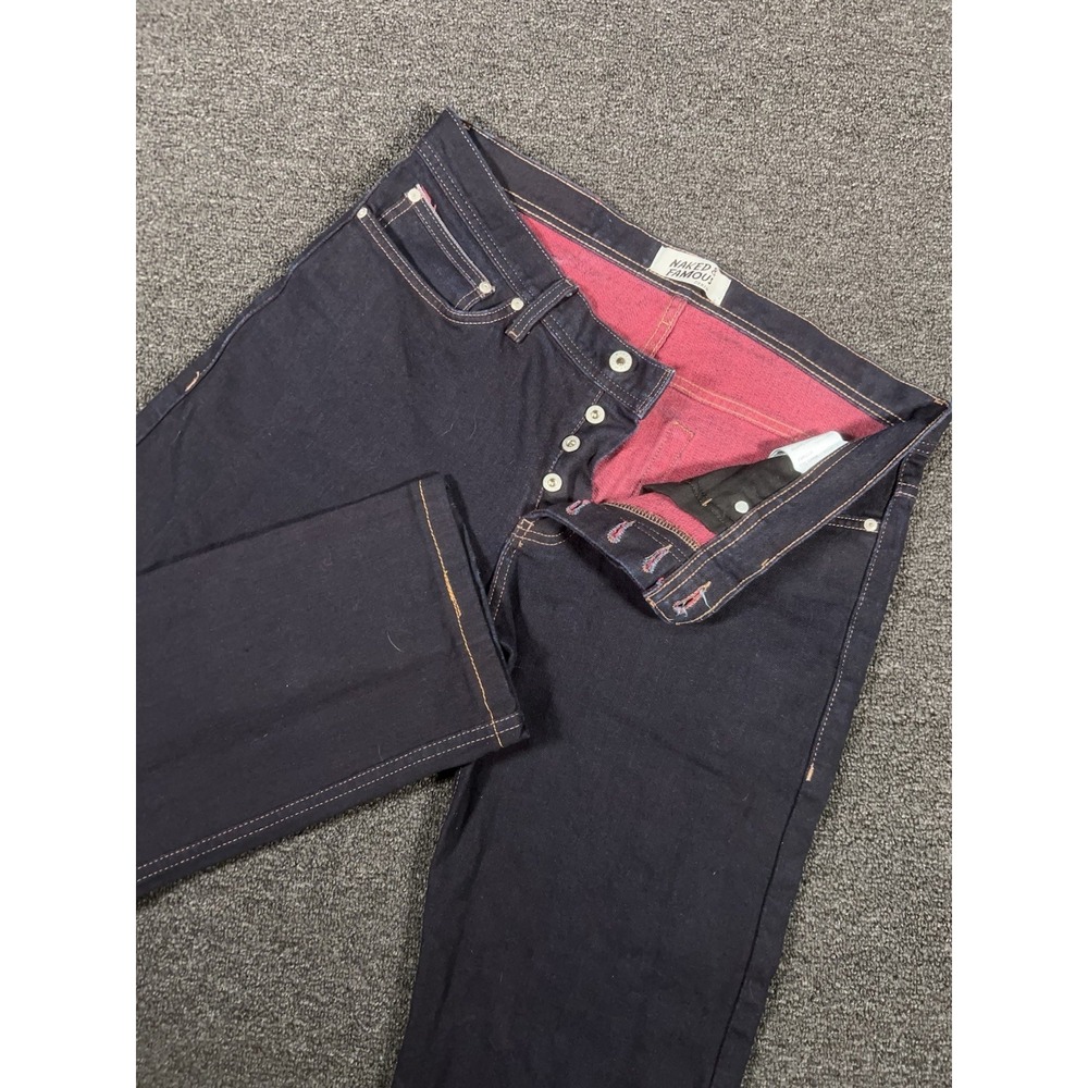 Naked Famous Jeans Men 36x27 Blue Denim Dark Wash Weird Guy Red Weft Selvedge
